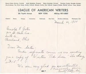 LIGA DE ESCRITORES AMERICANOS / Nota autógrafa firmada - Imagen 1 de 1