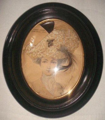 Cadre ovale noir verre bombé Napoléon III + gravure habillée Dubois Depailles - Photo 1/4