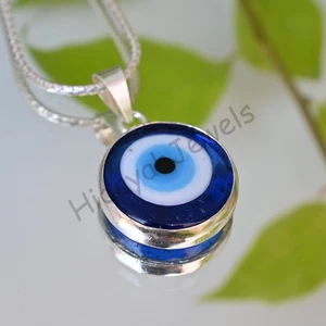 49 Ct Handmade Turkish Blue Evil Eye in 925 Silver Pendant – Protection Stone - Picture 1 of 6