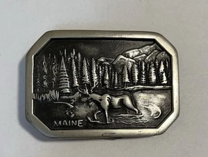 KLASSISCHE STATE OF MAINE ELCH SILBERFARBENE METALL GÜRTELSCHNALLE VINTAGE 70’er - Bild 1 von 5