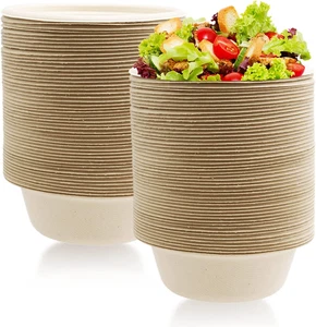 100 Pack 12 Oz Disposable Paper Bowls, Heavy Duty Compostable, Eco-Friendly Baga - Picture 1 of 12