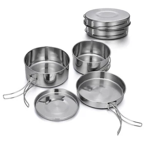 4PCS Outdoor Stainless Steel Camping Cookware Set Portable Picnic Bowl Pot Kit - Picture 1 of 12