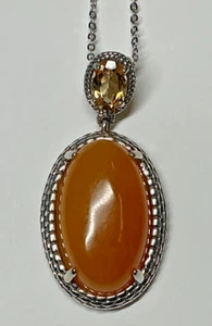 JOY Jade of Yesteryear Sterling Silver Jade Necklace w/Citrine #196 - Picture 1 of 3