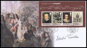 DONALD SINDEN Signed 2010 GB Age of the Stuarts Miniature Sheet Buckingham FDC - Imagen 1 de 3