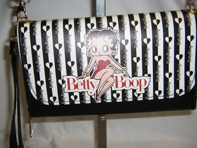Betty Boop Crossbody & Large Size Wristlet Bag Black Multi New Sealed - Image 1 of 4