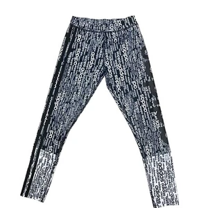 adidas Allover Print Black White Leggings Girls Size 10/12 - Picture 1 of 7