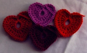 Five Crochet Heart Ornaments (various reds and pink): handcrafted decorative - Picture 1 of 2