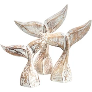 Natural Wash Color Wood Whale Tail Statues 3 Piece Set 15 Inches - Picture 1 of 2