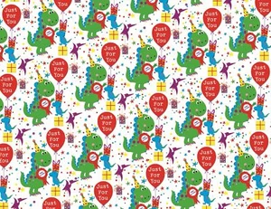 Papel de envolver dinosaurio fiesta de cumpleaños para niños - 1 hoja y etiqueta de regalo a juego - Imagen 1 de 2