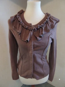 Cardigan donna MOTH marrone con volant maglione in maglia di cotone piccolo S - Foto 1 di 5