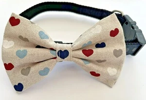 Dog Collar Accessories: Bow Tie Multi Colour Hearts - Various Sizes Handmade UK - Picture 1 of 13