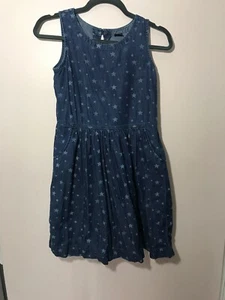 Gap Kids XXL Denim Sleeveless Dress Pockets Stars Tween Girl 4th Of July Summer - Picture 1 of 6