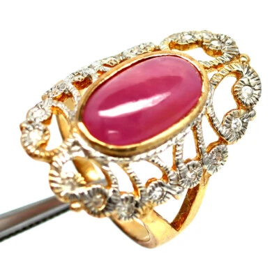 Gemstone 8 x 15 MM. Red Ruby & White Zircon Jewelry Ring 925 Silver Size 8.25 - Image 1 of 4