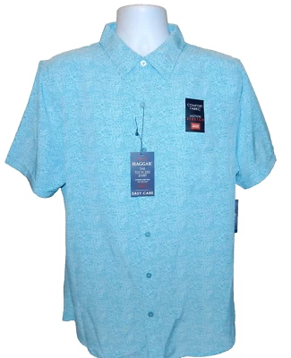 Camisa Haggar The Tuckless Talla L Azul Camisa Ajustada Manga Corta Minorista $52 Foto 1 de 4