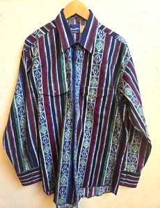 Wrangler Checotah Western Hemd Herren Large blau gestreift 100% Baumwolle Perlen Druckknöpfe - Bild 1 von 13