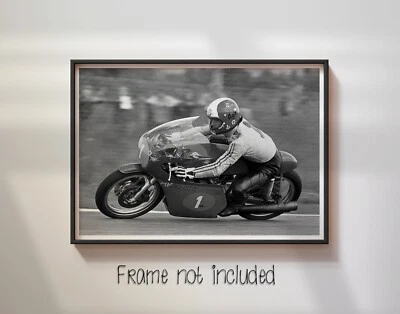 Giacomo Agostini Italian Motorcycle GP BW Action - High Quality Poster - Image 1 of 4