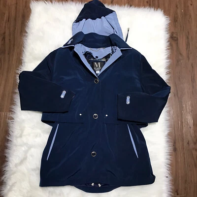 MULBERRY STEET Sz M Women's Royal & Light Blue COAT Plaid Lined Drawstring Waist - Image 1 of 4