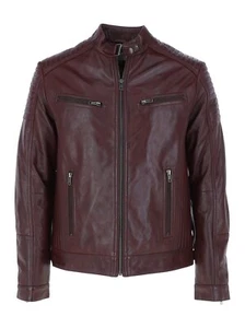 Herren Echt Biker Lederjacke Cafe Racer Motorrad Stil Ledermantel mit Reißverschluss - Bild 1 von 5