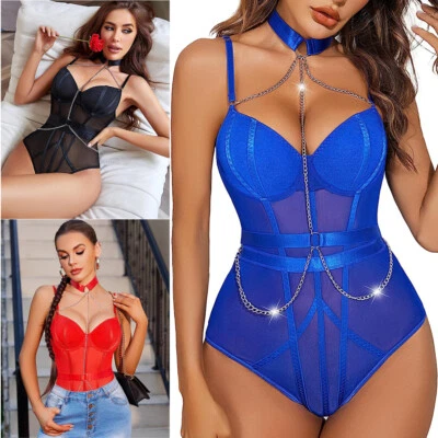 Body de peluche con aros para mujer mini babydoll lencería entrepierna a presión con gargantilla Foto 1 de 4