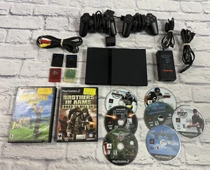Sony PlayStation 2 PS2 Slim Console SCPH-77001 w/ 2 Controllers 9 Games & Memory - Picture 1 of 13