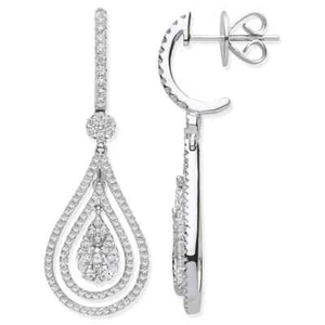 1.17carat Natural Round Cut Diamond Claw-Set Pear Drop Earrings White Gold - Picture 1 of 6