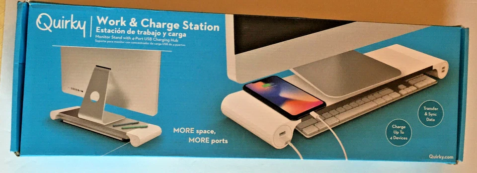 Charging Station ~ Monitor Stand w/4Port USB Charging Station Quirky NEW IN BOX - Image 1 of 4
