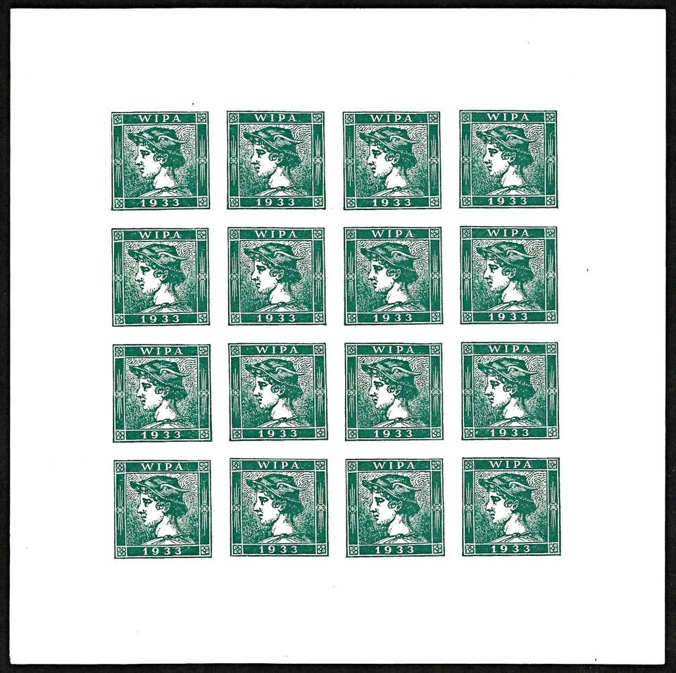 AUSTRIA, WIPA 1933, HOJA COMPLETA, MERCURIO VERDE OSCURO Foto 1 de 1