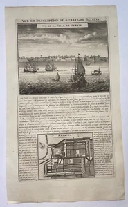 SURATE BATAVIA 1720 HENRI CHATELAIN LARGE ANTIQUE VIEW 18TH CENTURY - Picture 1 of 4