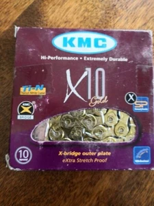 KMC X10.93 10-Speed Bike Chain 116L  X10 SRAM Shimano Silver GOLD Ti Nitride - Picture 1 of 6