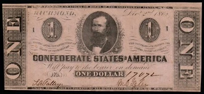 1862 $1 NEAR PERFECT T-55 Confederate States of America BEAUTIFUL Note! - Image 1 of 2