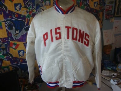 Chaqueta Bomber Vintage Años 90 Detroit Pistons NBA Starter BLANCA Satinado L  Foto 1 de 4