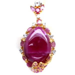 Gemstone Red Ruby, Zircon, Sapphire & Tsavorite Garnet Brooch/Pendant 925 Silver - Picture 1 of 4