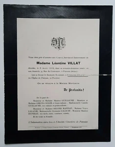 VILLAT Girona Soler FAIRE PART Second Rapinat LALAUZE Duperat PUTEAUX 1913 - Picture 1 of 2