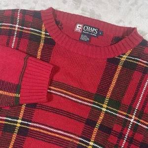Chaps Ralph Lauren Linen Cotton Plaid Holiday Christmas Red Sweater Men’s Large - Picture 1 of 7