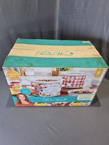 Juego de olla de cocción lenta The Pioneer Woman Sweet Rose & Gingham 1,5 cuartos de galón roja nuevo - Imagen 1 de 7