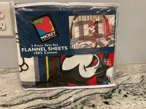 Vintage NOS Mickey Unlimited Mouse Sealed Flannel Sheets Twin 3pc - Picture 1 of 6