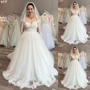 Plus Wedding Dresses Off Shoulder White A Line Lace White Beach Bridal Gowns - Picture 1 of 20