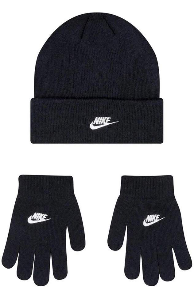 Nike Black/White Kid's Unisex Futura Beanie/Glove Set (9A2961-023) Size 8/20
