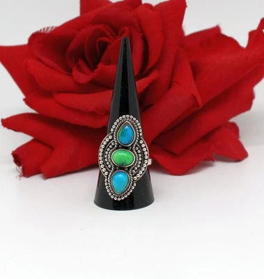 Sterling Silver  Blue & Green Turquoise  Ring  Size 8 8.4g  CAT RESCUE - Image 1 of 2