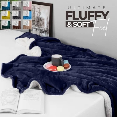 Winter Sherpa Fleece Throw Blanket Heavy GSM Warm Thick Bedding Throw Twin Queen - Image 1 of 4