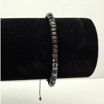Hematite Disc Beads Bracelet Adjustable Black Macrame Band Fashion Jewelry - Image 1 of 4