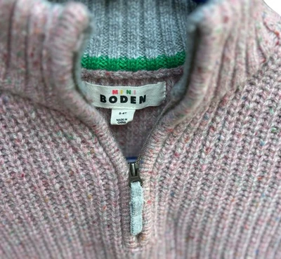Mini Boden Sweater Kid 5-6 Pink 1/4 Zip Chunky Knit Wool Blend Valentine - Image 1 of 4