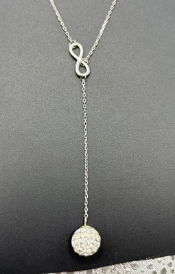Sterling Silver Crystal Ball Lariat Pendant Necklace 925 Y21 - Image 1 of 4