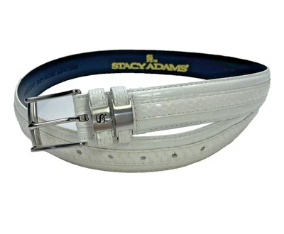 STACY ADAMS Masculino 32 CINTO DE COURO BRANCO Crocodilo Cobra Lagarto Estampa em Relevo Excelente Estado Usado - Imagem 1 de 4