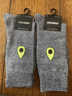 Calcetines Steve Madden para hombre 6-12,5.   2 pares. Gris con aguacate. ¡Nuevo!! Foto 1 de 4