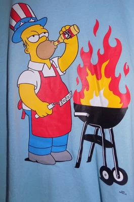 Homer Simpson Grillin` Celebrating The Fourth of July  Blue T-Shirt (XL) - Image 1 of 2