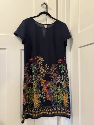 Merona Shift Dress Navy Floral Lightweight Keyhole Neck Cap Sleeve Size Small - Image 1 of 4
