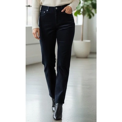 Karen Kane Lifestyle 女式 8 黑色天鹅绒美国制造直筒裤 — 第 1/4 张图片