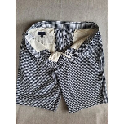 Pantalones Cortos Chinos Brooks Brothers Hombres 38 Frente Plano Diseño Guinga Blanco Azul Marino Foto 1 de 4