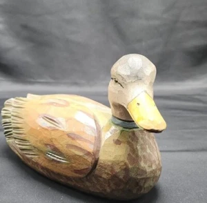 VTG Wooden Mallard Duck With Swivel Head Hand Painted Decoy Folk Art Hand Carved - Picture 1 of 6